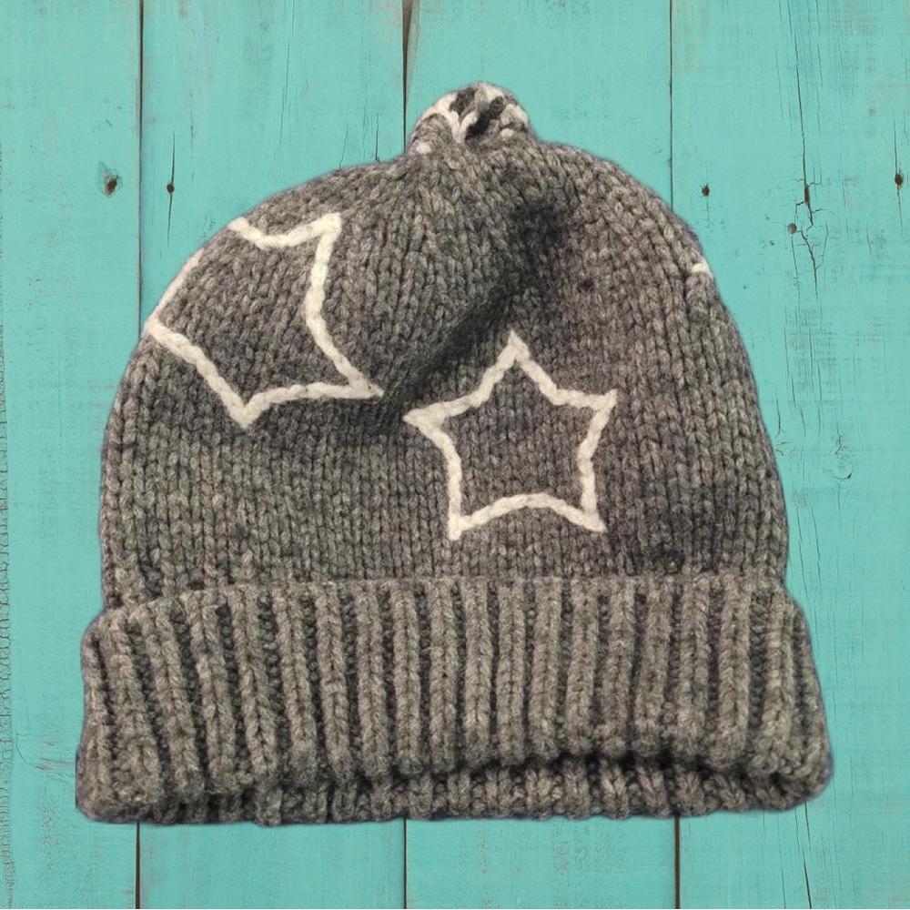 Madewell Alpaca and Merino Wool Blend Gray Winter Hat With White Stars